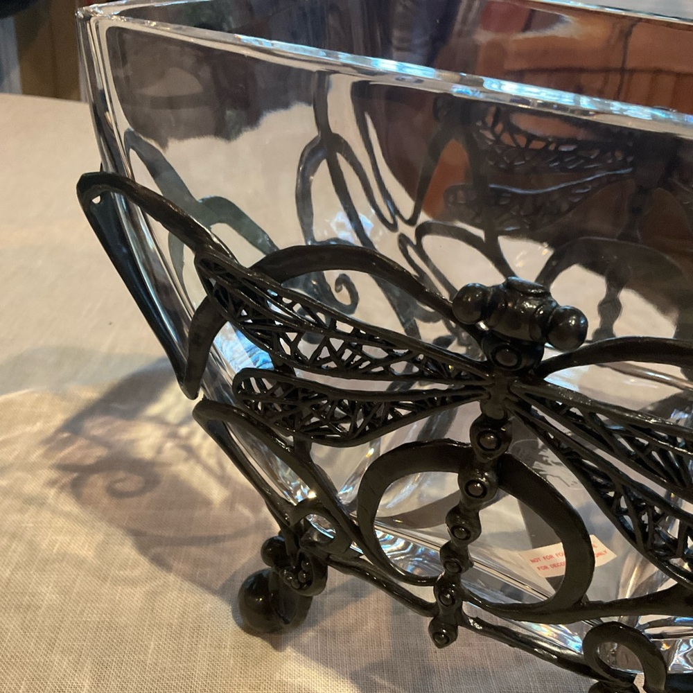 CASTILIAN Poland Crystal Bowl & Dragonfly Hefty Centerpiece 2 Pieces RARE! - Picture 10 of 14